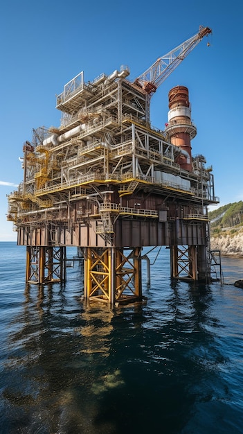 Una plataforma petrolera de mar abierto o plataforma marina que produce gas natural para la energía