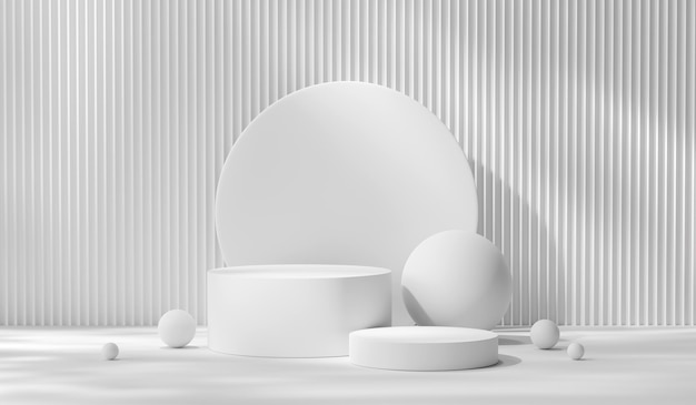 Plataforma de podio blanca moderna y minimalista abstracta para exhibición de productos, representación 3D