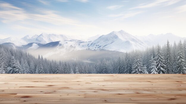 Foto plataforma de podio de madera vacía nieve día de las maravillas de invierno vista de fondo concepto de navidad diseño plantilla vitrina de producto presentación 3d ilustración renderización 3d