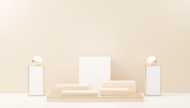 Plataforma de podio de visualización abstracta de renderizado 3d para presentación de productos y publicidad Fondo de escena mínimo con diseño limpio Pedestal vacante para maqueta Escenario vacío con color pastel para cosmética