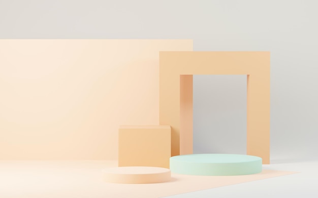 Plataforma de podio de visualización abstracta de renderizado 3d para presentación de productos y publicidad Fondo de escena mínimo con diseño limpio Pedestal vacante para maqueta Escenario vacío con color pastel para cosmética