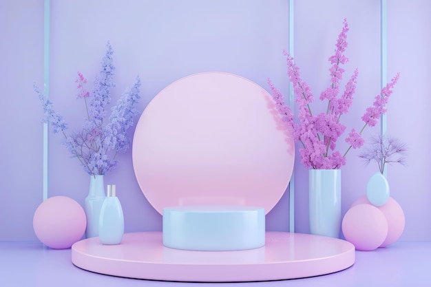 Plataforma de podio de visualización abstracta de renderizado 3d para presentación de productos y publicidad Fondo de escena mínimo con diseño limpio Pedestal vacante para maqueta Escenario vacío con color pastel para cosmética