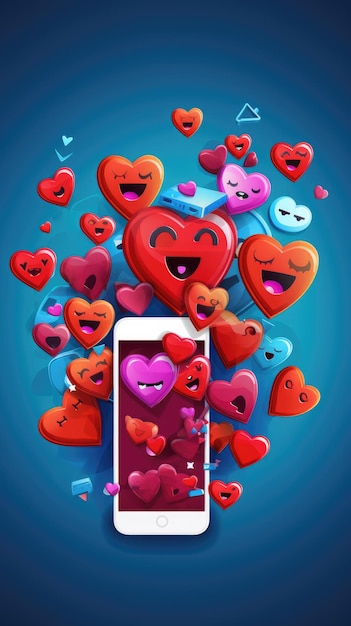 Foto plataforma de redes sociales en línea aplicaciones de comunicación social concepto emoji corazones chat