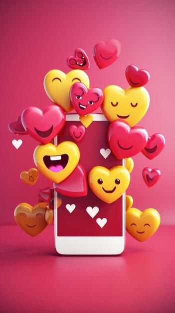 Plataforma de redes sociales en línea aplicaciones de comunicación social concepto emoji corazones chat