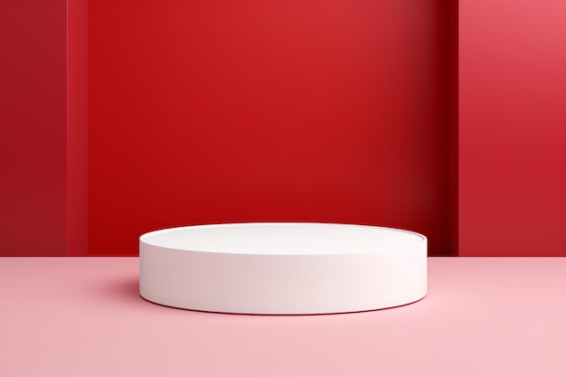 una plataforma redonda blanca en una habitación roja