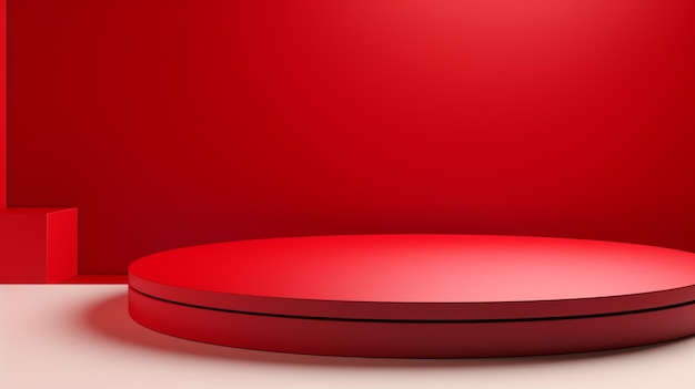 Una plataforma redonda roja con una pared roja.
