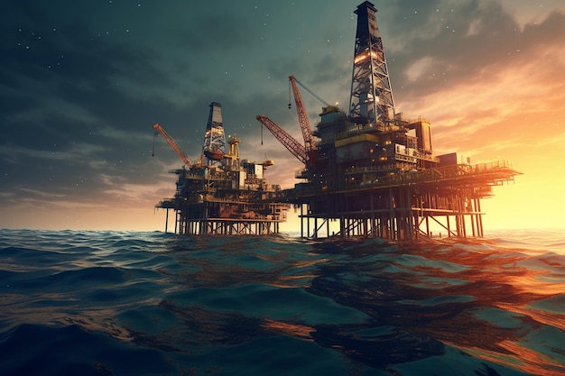 Plataforma remota de pozos de petróleo y gas en alta mar IA generativa