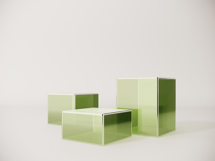 Plataforma de stand de exposición de vidrio vacía sobre fondo claro Escaparate de productos 3d render