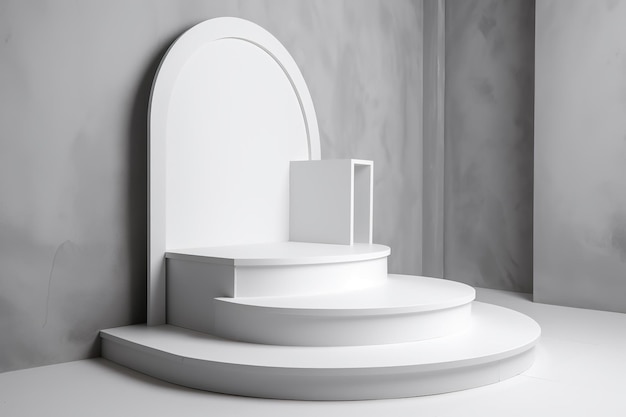 Plataforma de visualización de pedestal blanco para la colocación de productos de fondo renderizado en 3D generado por Ai