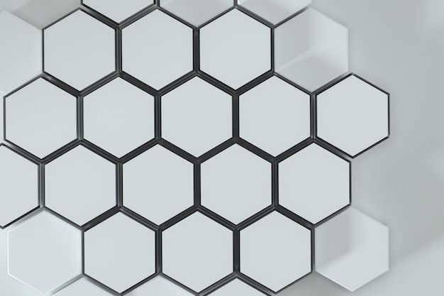 Plataformas hexagonales blancas conectadas entre sí representación 3d de fondo