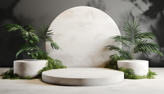 Plataformas de podio de exhibición de productos naturales de piedra blanca 3D plataforma de estudio de colocación cosmética
