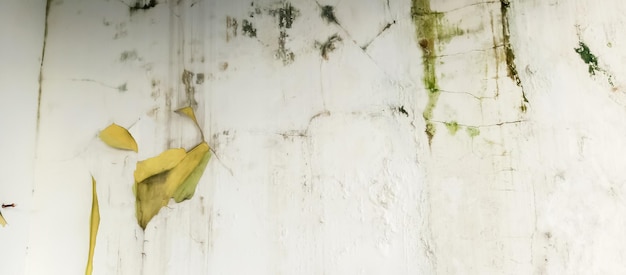 Foto un plátano amarillo está en una pared blanca con musgo verde