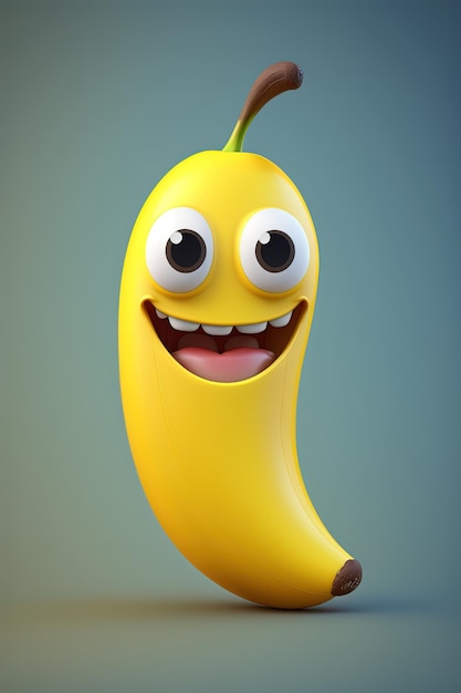 plátano antropomórfico de dibujos animados en 3d con boca y ojos