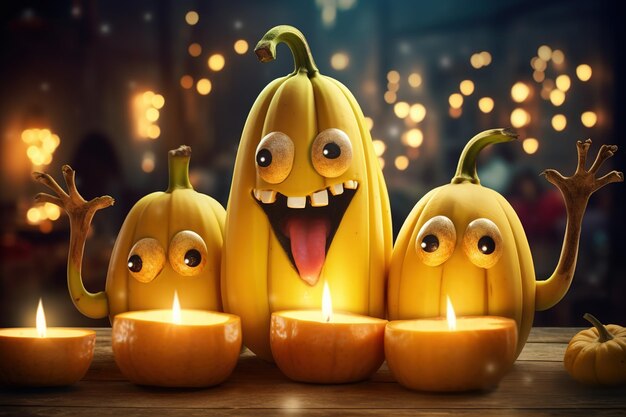 El plátano es un monstruo de Halloween Plantilla para una tarjeta de felicitación IA generativa