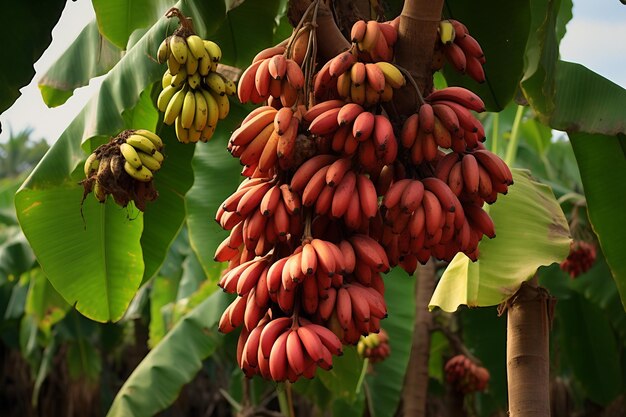 Un plátano con frutos maduros generativo por Ai