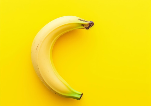 Un plátano maduro sentado en la parte superior de una mesa amarilla