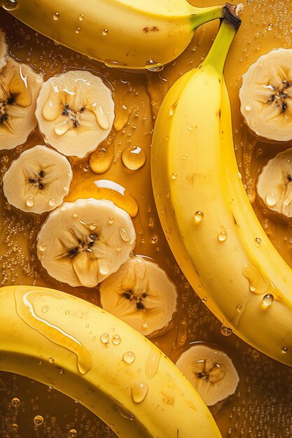 plátano plano con gotas de agua en el fondo