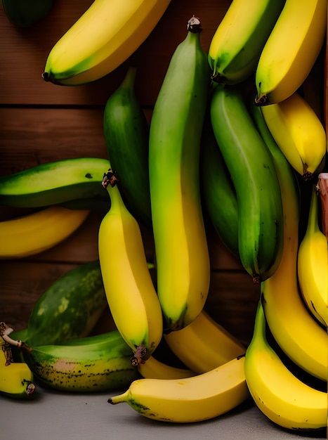 Plátanos hiperrealistas en un mercado acogedor con IA generativa detallada, cálida y de alta calidad.