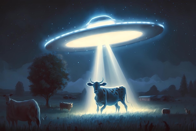 Un platillo alienígena secuestra un rayo de ovni de vaca