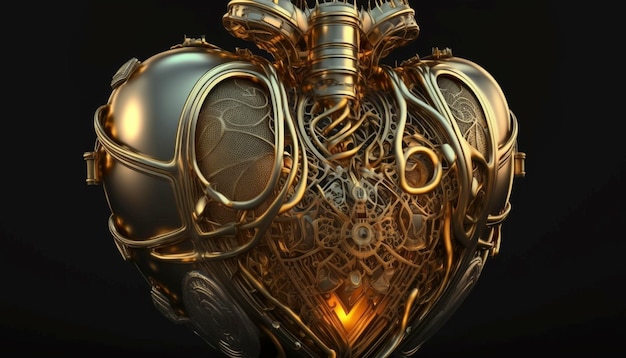Platina e ouro steampunk coração humano Generative AI