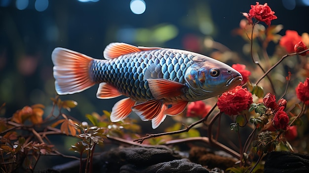 Platinum Arowana Fisch Aquarium mit wunderschönen Dekorationen