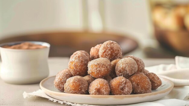 Plato de agujeros de rosquilla de azúcar con canela