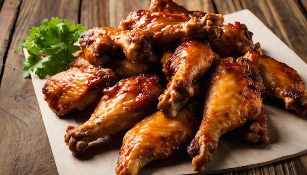 Un plato de alas de pollo con salsa