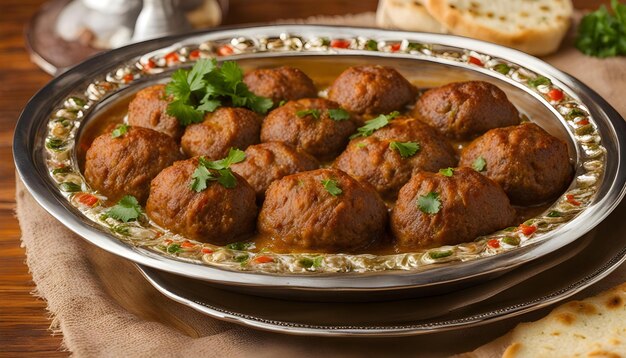 Un plato de albóndigas con un plato de comida en él