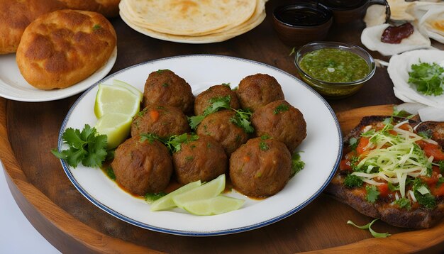 un plato de albóndigas con una salsa verde en él