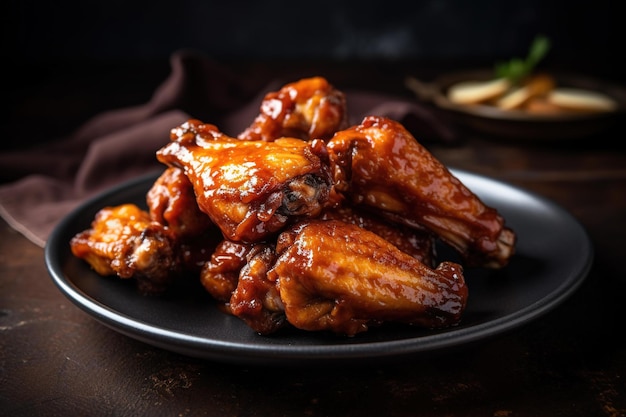 Un plato de alitas de pollo con salsa roja