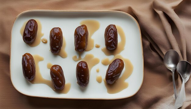 Foto un plato de almendras picadas de chocolate con un líquido marrón