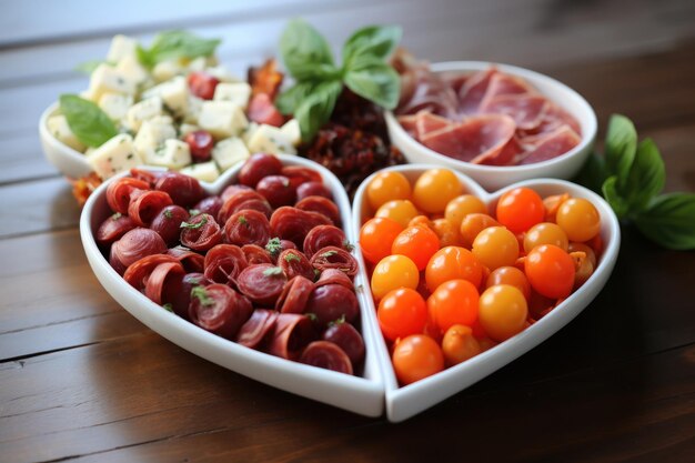 Plato de antipasto en forma de corazón