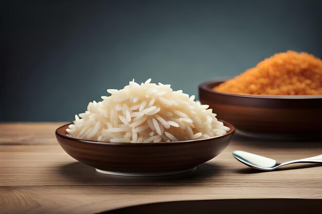 Foto un plato de arroz con una cuchara y una cuchara