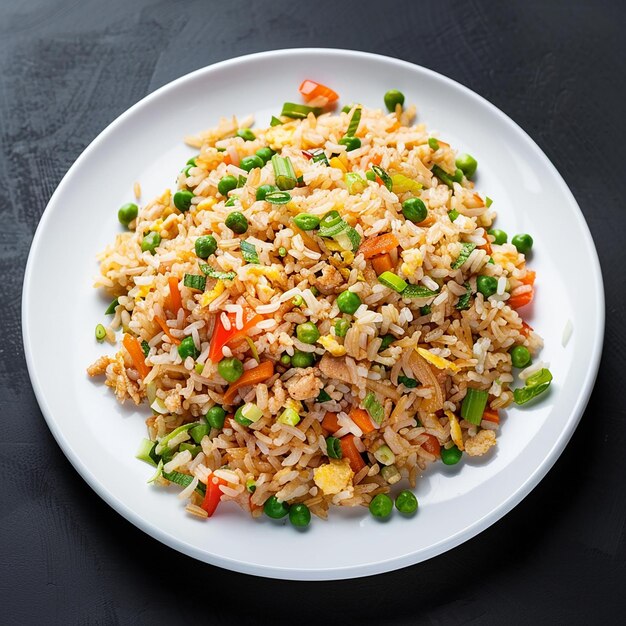 un plato de arroz con guisantes y guisantes en él