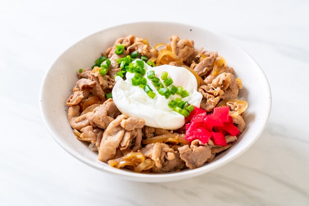 Plato de arroz con huevo de cerdo (Donburi) - comida japonesa