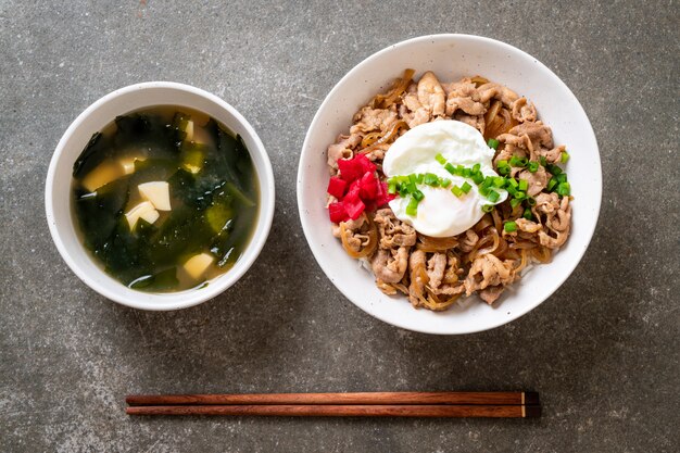 Plato de arroz con huevo de cerdo (Donburi) - comida japonesa