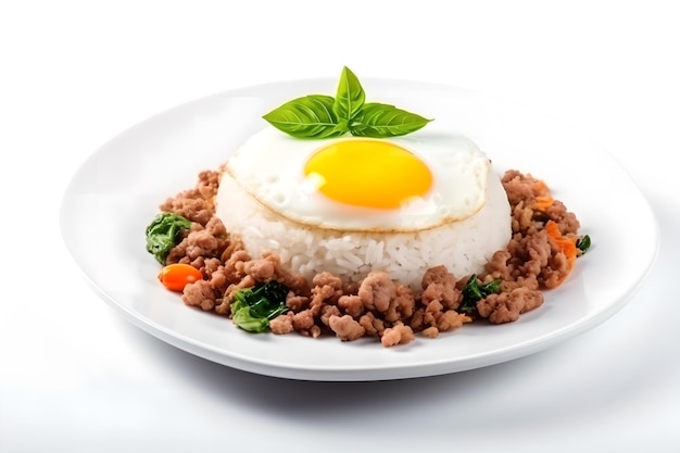 Un plato de arroz con un huevo frito encima