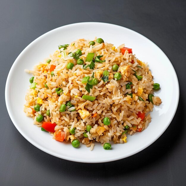 un plato de arroz con un lado de verduras y arroz