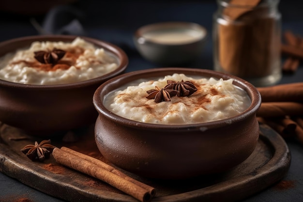 Un plato de arroz con leche con una nuez encima