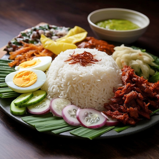 Plato de arroz malayo AI Nasi Lemak