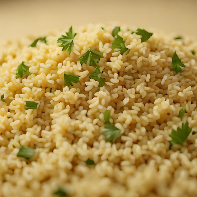 un plato de arroz con perejil y perejil