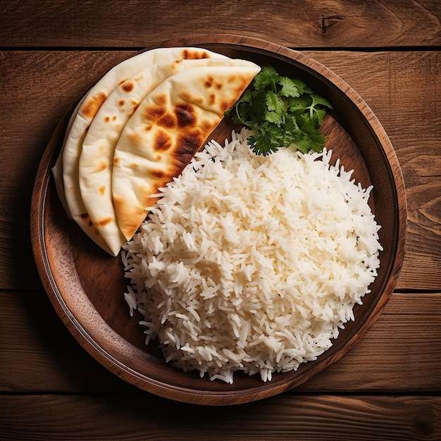 Un plato de arroz y un plato de arroz con una hoja verde al lado.