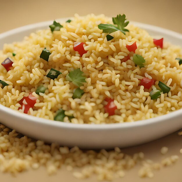 un plato de arroz con un plato blanco de perejil picado y perejil