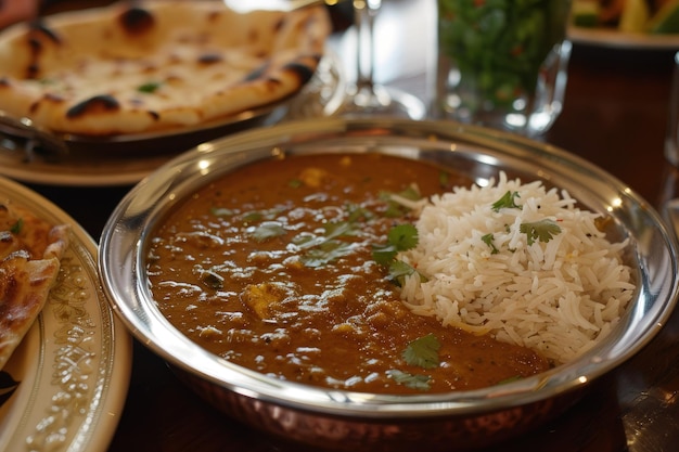 Un plato de arroz y un plato de curry