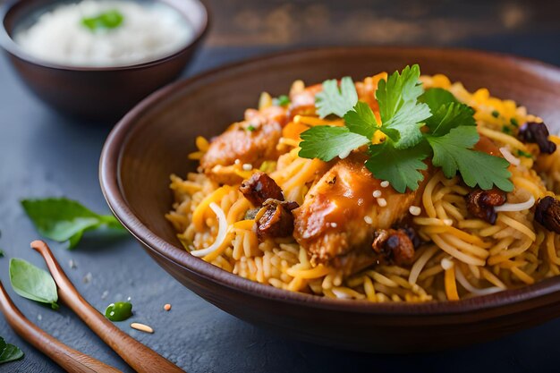 Un plato de arroz con pollo y arroz.