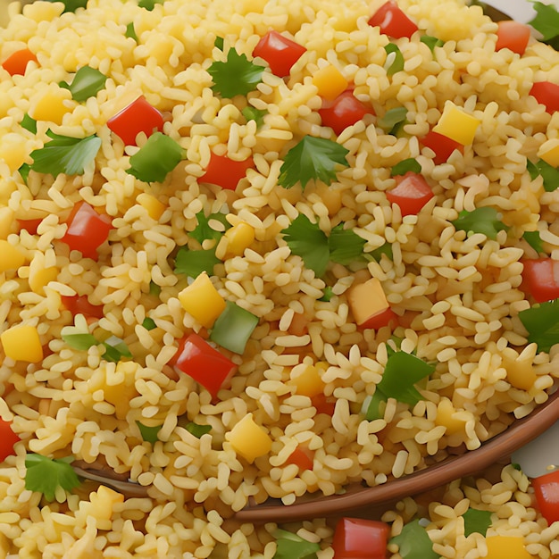 Foto un plato de arroz con un tazón marrón de arroz y verduras