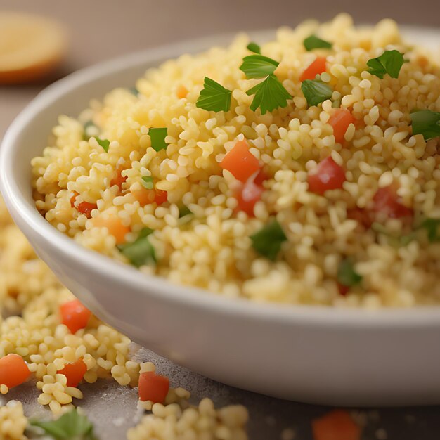 un plato de arroz con zanahorias y apio