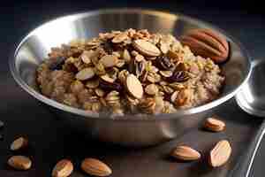 Foto un plato de avena con almendras y almendras