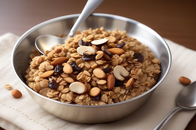 un plato de avena con almendras y almendras