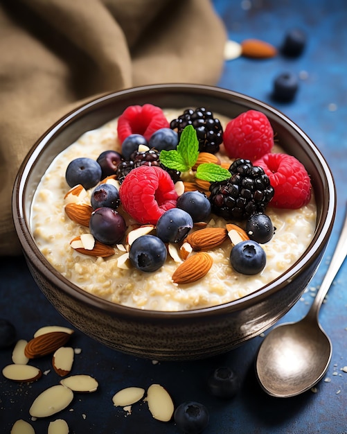 Foto un plato de avena con bayas y nueces